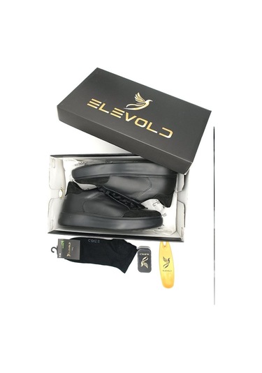 Man Erkek Hakiki Deri 7 Cm Boy Uzatan Siyah Spor Ayakkabı Siyah