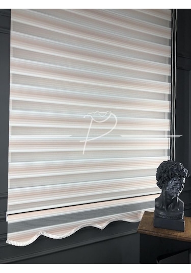Zebra Perde Pilise Ekru-Somon Dar Geniş Plise Seçeneği Somon