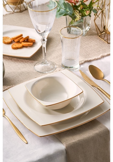 Emsan Karmen 60 Parça 12 Kişilik Yemek Takımı Kare Gold