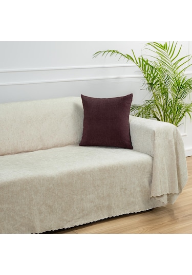 Jakarlı Şönil Koltuk Örtüsü Kanepe Örtüsü Koltuk Şalı 175x300 Kaymaz Krem krem