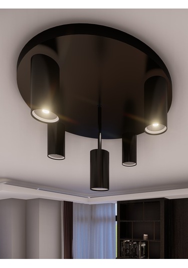 Miren Siyah Sabit Başlıklı 5'li Spot Led Tavan Avizesi