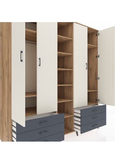 Kronos Dolap 13 Raflı 6 Çekmeceli 2 Askılı 220x59x243 Çam-aytaşı/antrasit Aytası/antrasıt