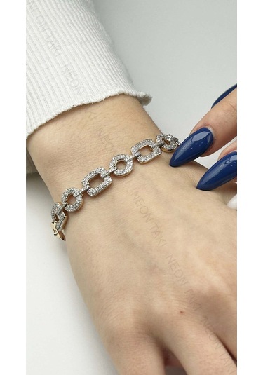 Bileklik 108, Zirkon Taşlı, Zincir Bileklik, Pembe Renk Pembe