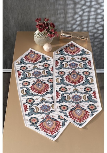 Çeyiz Diyarı Ebruli 2li Lüks Runner 45x140 Cm Çok Renkli