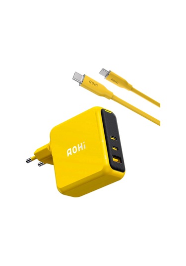 Aohi Magcube 140w 3 Portlu Şarj Adaptörü, 140w 1m Pd 3.1 480mbps Süper Hızlı Şarj/data Kablosu Seti