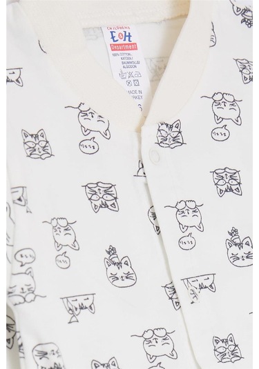 Breeze Erkek Bebek Tulum Uykucu Kedicik Desenli 0-3 Ay-6 Ay, Ekru-ekru Ekru