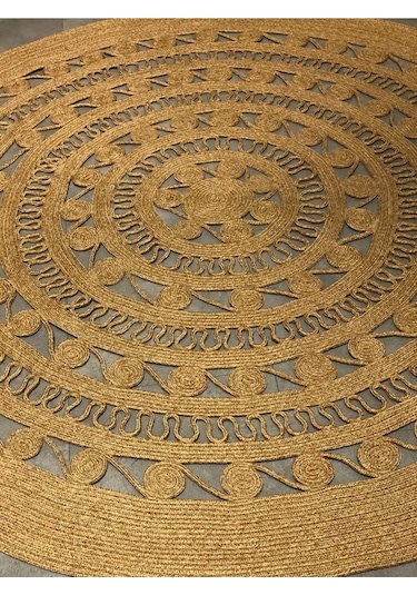 Salyangoz Doğal Hasır Halı Koyu Bambu Yuvarlak Örme Model Kilim Kırcıllı