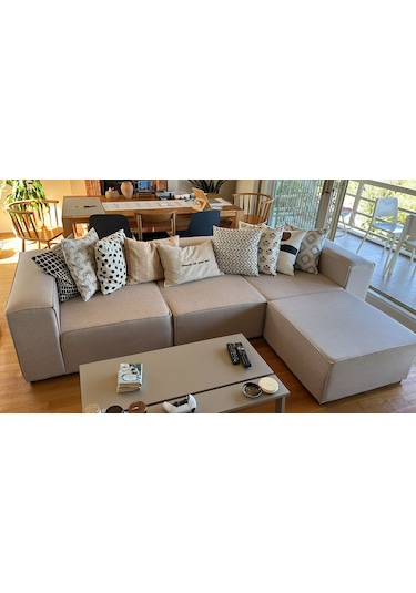 Mode Soft Köşe Koltuk Takımı 4 Modül Bej Keten 05 Kumaş Daireniz