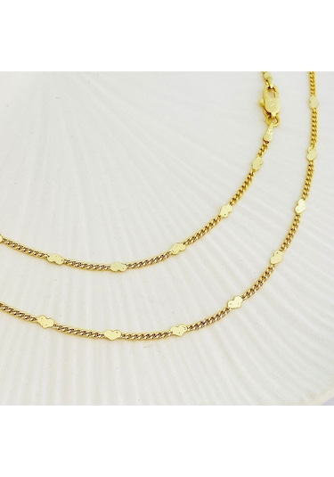 Pullu Kolye Kalpli Ezme Kadın Kolye Kararmaz Xuping 45cm 14 Ayar Gold Gold