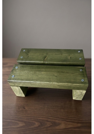 Nest Woodtr Doğal Ahşap Tek Katlı Basamak Tabure Yükseltici 30x25x15cm 1adet Yeşil