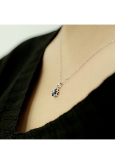 Lova Pırlantalı Safir Papatya Kolye - 2020005