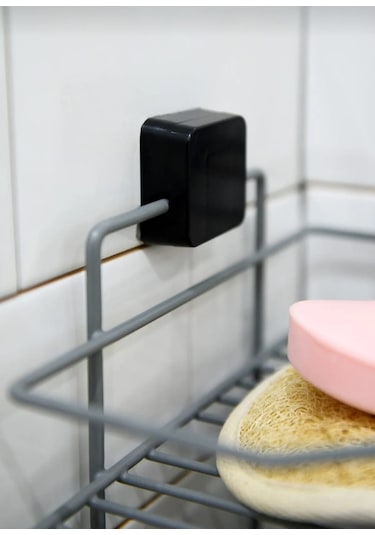 Ömür Boyu Paslanmaz Yapışkanlı Banyo Köşeliği 3 Katlı Gri Çok Renkli