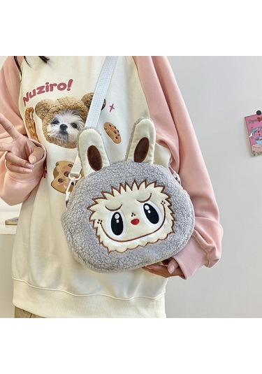 Snapbuy Labubu Tasarımlı Peluş Çapraz Çanta Gri