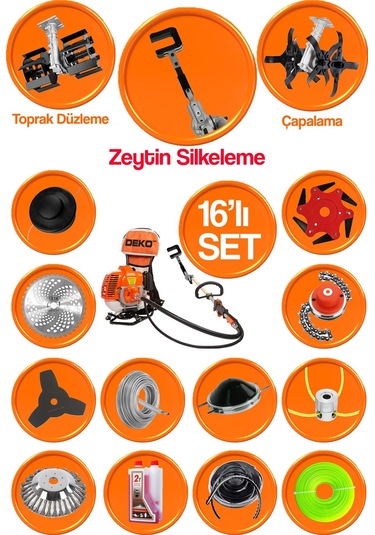 Deko Dkzy16 Yeni Nesil Özel Sırt Tırpan + Çapalama Seti + Zeytin Toplama 16 Parça Full Set