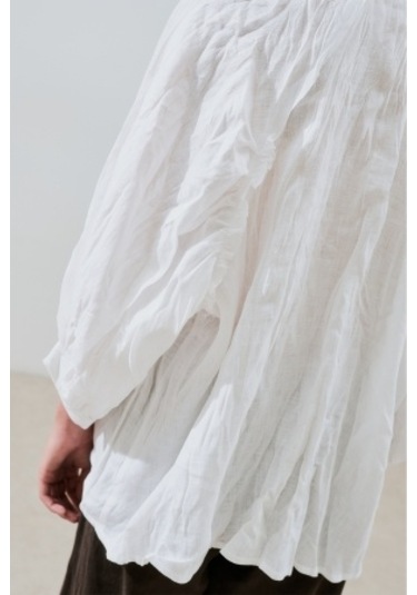 Keten Krushlı Düğmeli Bluz Ekru Ekru