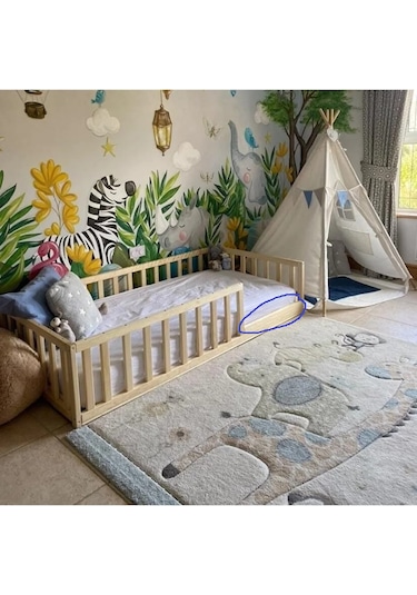 Pinoxi Masif Ahşap Naturel Karyola Çocuk Yatağı 90 x190 CM