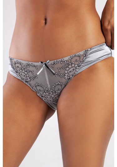 Golshan Giselle Mini Slip, Kadın Güpürlü Saten Gri Külot Çok Renkli