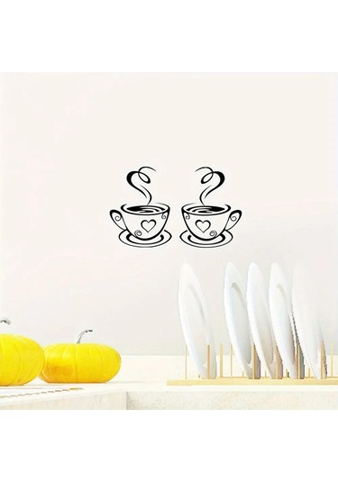 Youmex "kahve Fincanı Desenli Otomatik Yapışkan Duvar Sticker - Su Geçirmez Isı Dayanıklı Ev Dekorasyonu" Siyah