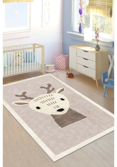 West Home Makinede Yıkanabilir Kaymaz Taban Leke Tutmaz Hayvan Figürlü Bebek Ve Çocuk Halısı Wh 570 Sand Kahverengi