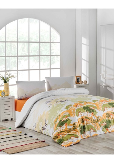 Tabu Home %100 Pamuklu Spring Çift Kişilik Nevresim Seti Beyaz - Toprak