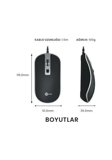 Lecoo MS104 USB Kablolu 1600DPI 4 Tuşlu PC, Mac, Dizüstü Bilgisayar ile Uyumlu Optik Mouse