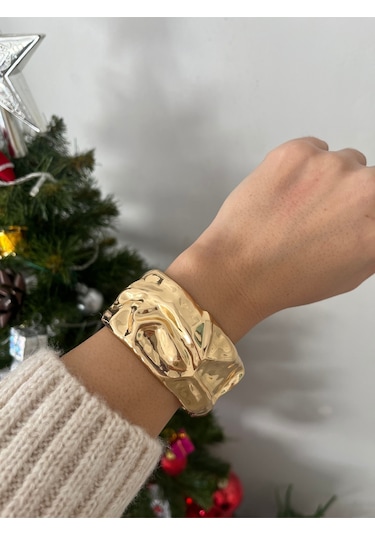 Kadın Vintage Gold Renk Kalın Kelepçe Bileklik Tasarım Kelepçe Altın