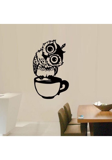 Komik Karikatür Baykuş Fincan Çay Kahve Mutfak Çıkartmaları Ev Dekor Oturma Duvar Sticker İçin Diğer