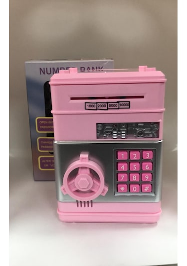 Pembe Renk Atm Şifreli Otomatik Kağıt Para Alan Kasa Kumbara
