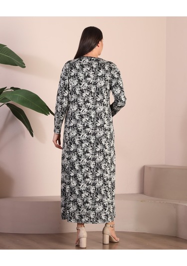 Kadin Tesettur Buyuk Beden Yakası Garnili Anne Elbise 001