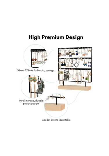 Küpe Organizatör Tutucu 3-katmanlı 72 Delik Küpe Tutucu Beyaz Beyaz