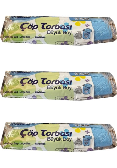 Canhome Büyük Boy Çöp Torbası 3 x 10'lu Mavi 65 x 80 CM