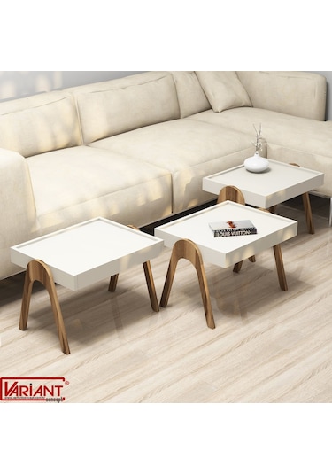 Variant Roma Tepsi Zigon Sehpa Ceviz-Metalikinci(Ekru)