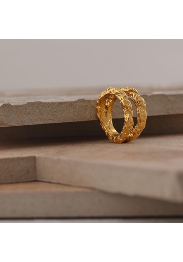 Eetit Paslanmaz Çelik Yuvarlak Yüzükler Kadınlar Için Altın Doku Metal Bildirimi Trendy Takı Hediye Altın