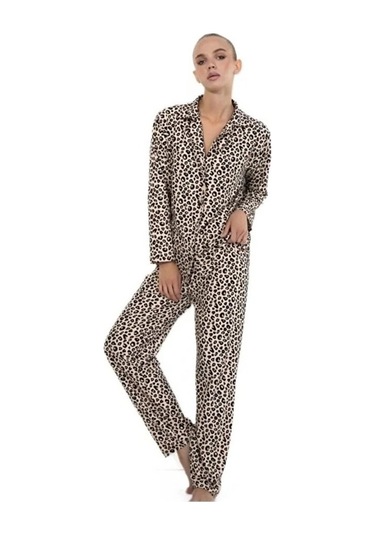 Yaren Collection Pamuklu Kadın Pijama Takımı Uzun Kollu Nefes Ala Bej