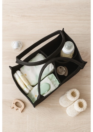 Yunusoğlu Home Siyah Keçe Anne Bebek Bakım Çantası Krem Yenidoğan İçin Organizer Düzenleyici Siyah