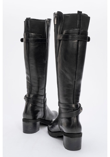Kadın Yüksek Topuklu Fermuarlı Çizme Gerçek Deri Br 08029 Siyah Null Siyah