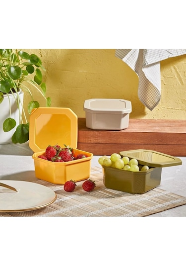 Kare Renkli Kapaklı Özel Tasarım Çerezlik Piknik Saklama Kabı Ve Kahvaltılık Takımı 3 Adet