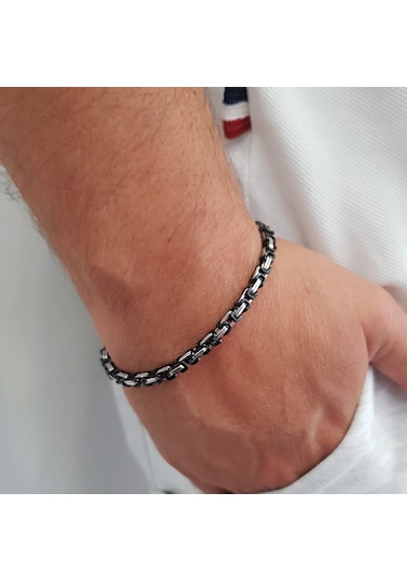 Chavin Kral Model 4 Mm. Gri-Siyah Çelik Erkek Bileklik Az68-4Sy Çelik