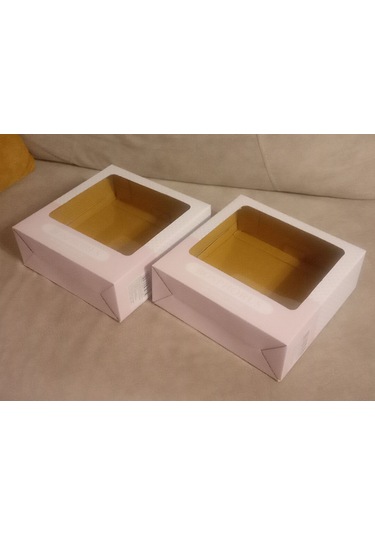 2 Adet Pencereli Hediye Kutusu,şeffaf Pvc Pencereli Pembe Renkli 22x22x7,5