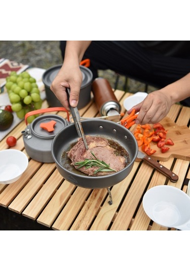 Wıdesea Wsc-203J 2-3 Kişilik Alüminyum Kamp Tencere Seti Çaydanlık Kızartma Tavası Bpa Içermez Fda Sertifikalı Değil - Gri/Kırmızı