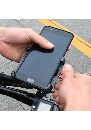 Gajeena Alüminyum Bisiklet Telefon Tutucu - 25-31.8mm Sarıçevre Uyumlu, 55-95mm Genişlik Ayarı, 360 Döner, Siyah Siyah