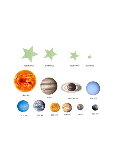 Sones Pvc Güneş Sistemi Çocuk Odası Dekorasyonu Aydınlık Duvar Sticker Seti 100 Adet Yıldız Diğer