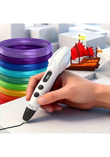 Elmpaly Mavi 3d Kalem Seti: 12 Renk Pla, Şablon Ve  Kutusu İle 3 Boyutlu Çizim