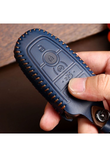 Maiyame Ford Fusion, Explorer, F-150 Raptor Ve Diğer Modeller İçin 5 Tuşlu Akıllı Anahtar Koruması - Crazy Horse Deri, 360 Tam Kaplama, Mavi