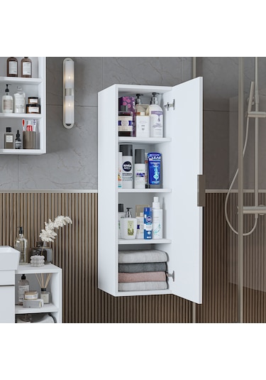 Likya Banyo Dolabı Mat Mdflam 114 Cm Banyo Boy Dolabı Beyaz