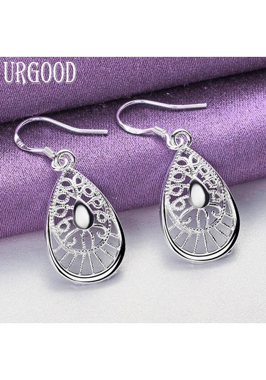 925 Ayar Gümüş Damlacık Hollow Damla Küpe Moda Takı