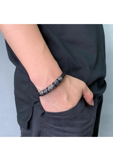 Moda Klasik Aslan Kafası Tokalı Deri Bileklik Erkekler İçin Günlük Punk Takı Hediye Siyah