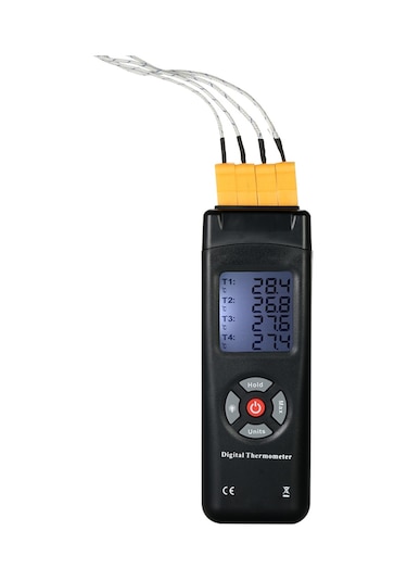 4 Kanallı K-tipi Dijital Lcd Termometre Termokupl Sensör Siyah