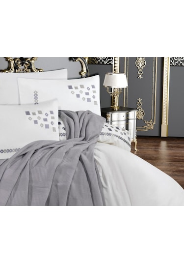 Goldroom Ahenk 7 Parça Pamuklu Pike Takımı. Gri