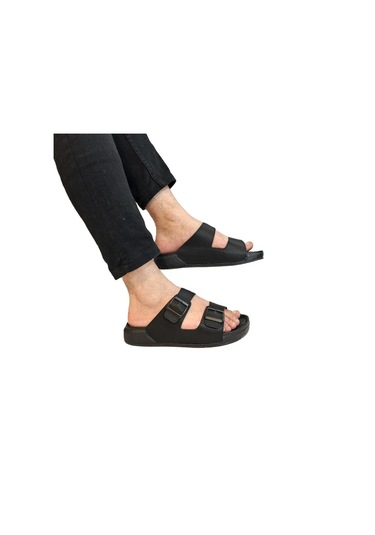 Pierre Cardin 7408 Siyah Çift Tokalı Yumuşak Taban Erkek Terlik Siyah